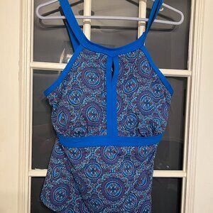 Land's End Tankini Swimsuit Top Keyhole High Neck Women's Plus Size 16 DD-Cup